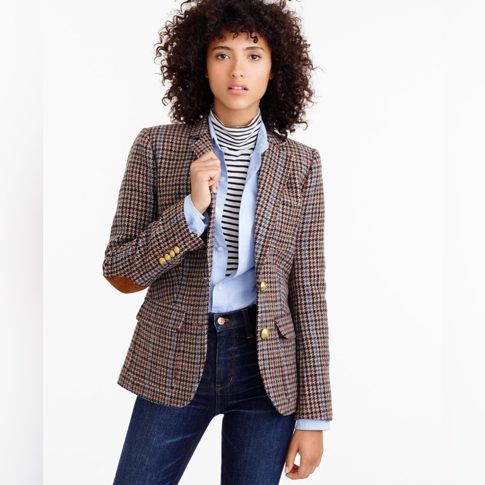 J. Crew Factory Brown Multi Plaid Wool Blend Blazer
